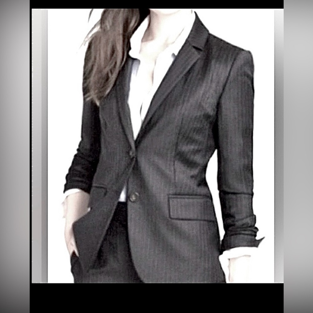 J. Crew Super 120s Grey Fine Pinstripe 2 Button Wool Blazer Notched Lapel Sz. 2P